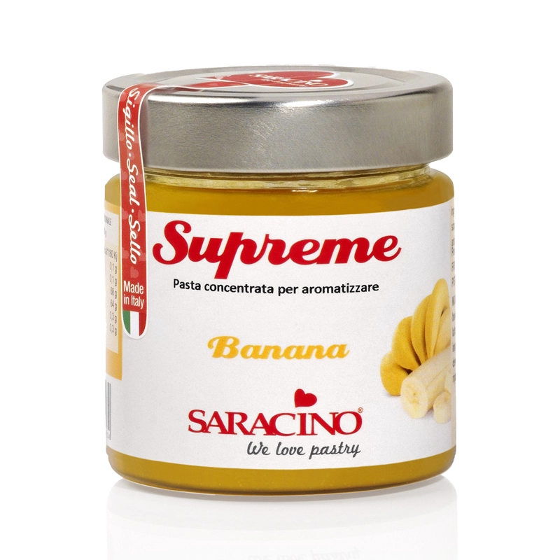 borcan 200g cu pasta aromatizanta de banana 100% saracino