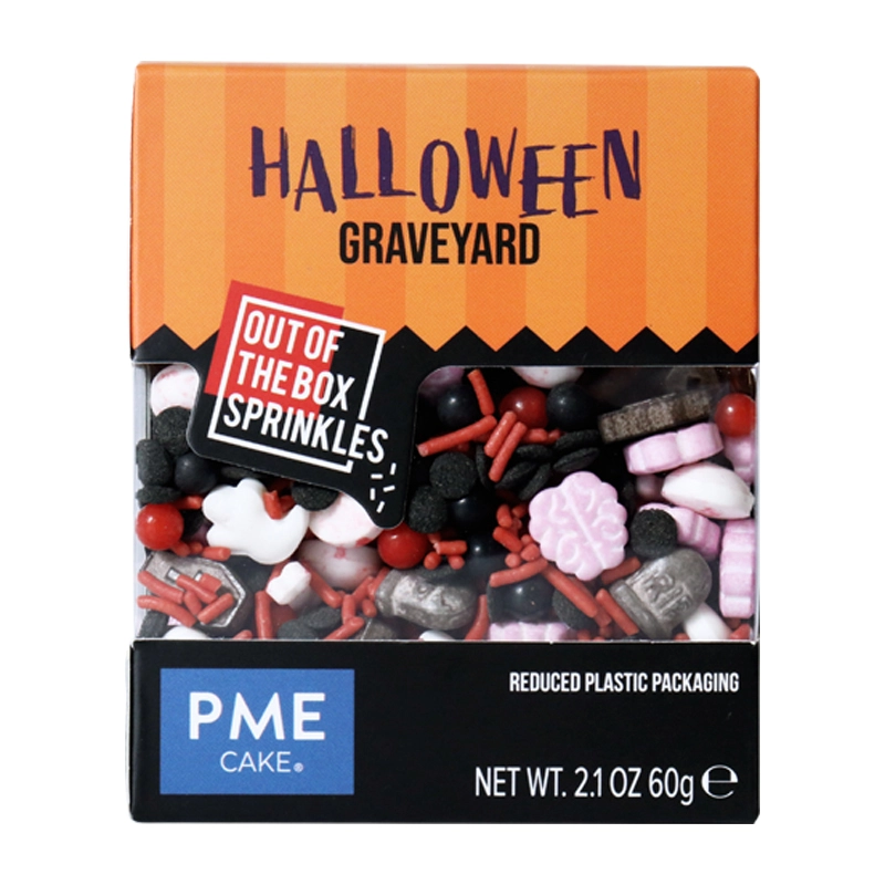 PME Halloween “Out of the Box” Sprinkles Graveyard 60g - mix comestibil cu scheleți, pietre funerare și ochi sângeroși pentru deserturi tematice de Halloween