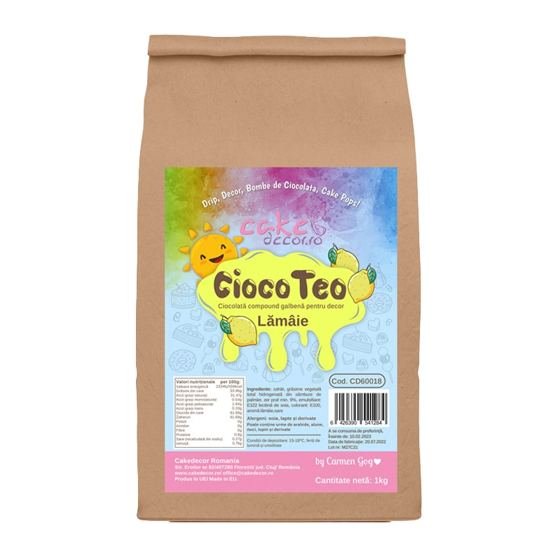Cioco Teo Galbenă 1Kg by Cakedecor - ciocolată galbenă pentru decoruri și drip-uri