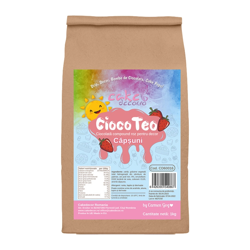 Cioco Teo Roz 1Kg by Cakedecor - ciocolată roz pentru decoruri și drip-uri