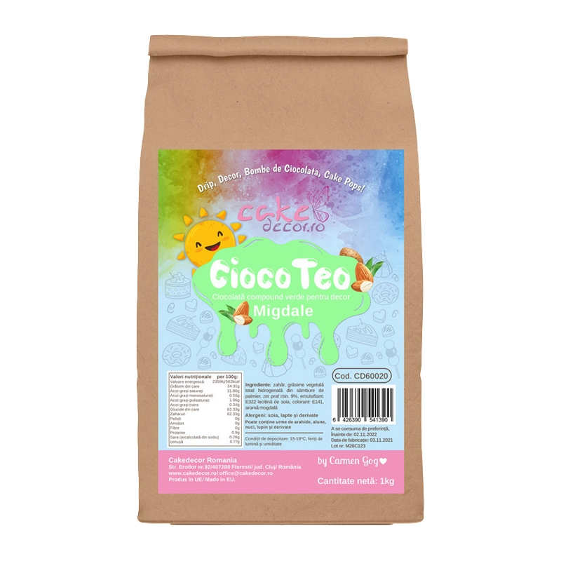 Cioco Teo Verde 1Kg by Cakedecor - ciocolată verde pentru decoruri și drip-uri