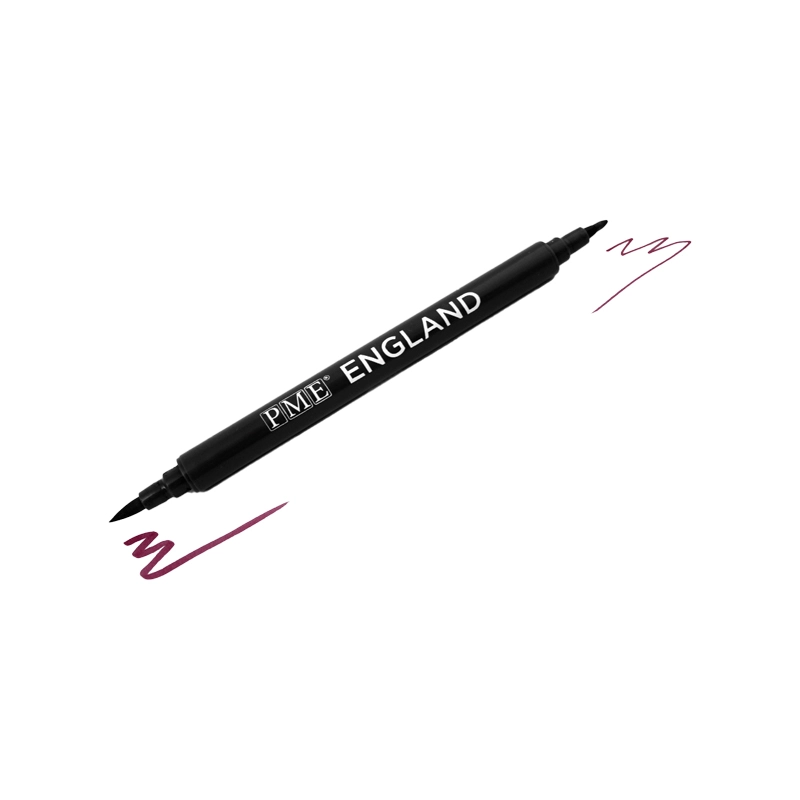 PME Cariocă neagră Brush & Fine Pen - marker alimentar dublu cu vârf pensulă și fin, pentru decorarea fondantului și pastelor de zahăr