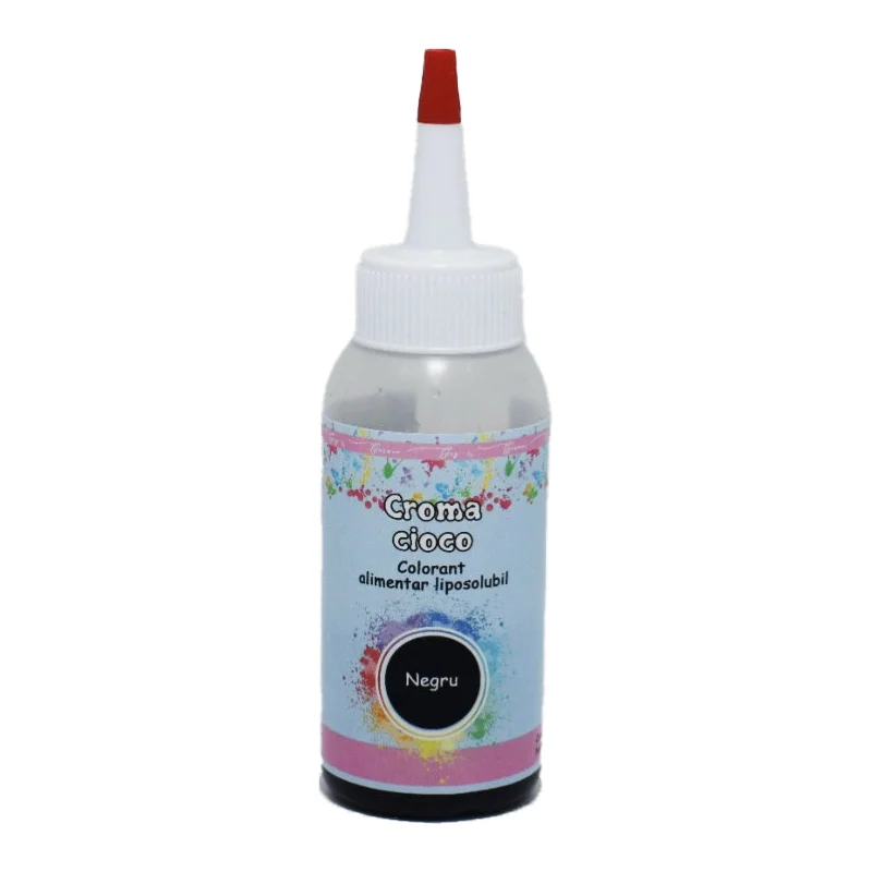 Colorant Croma Cioco Negru 60ml - colorant alimentar liposolubil ideal pentru ciocolată neagră, ganache, buttercream și creme grase. Culoare negru intens, perfectă pentru ciocolaterie profesională.