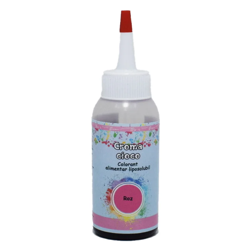 Colorant Croma Cioco Roz 60ml - colorant alimentar liposolubil pentru ciocolată, unt de cacao și creme grase. Culoare roz intensă, stabilă și ușor de utilizat. Ideal pentru praline, ganache și cake design.