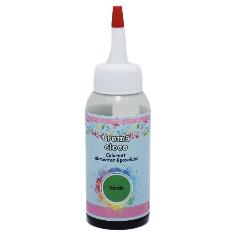 Colorant Croma Cioco Verde 60ml - colorant liposolubil verde intens, ideal pentru ciocolată, unt de cacao, ganache și creme grase. Pigment profesional, dispersie perfectă, nu afectează textura.