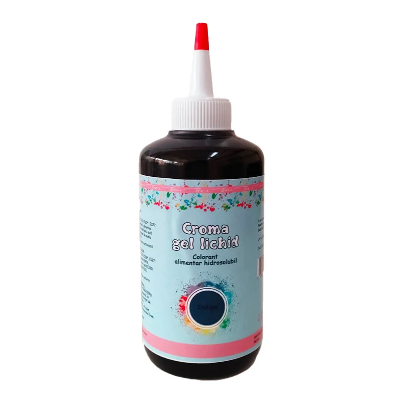 Colorant Croma Gel Lichid Indigo 60ml - nuanță intensă și elegantă de indigo, ideală pentru creme, glazuri, aluaturi și fondant. Textură gel lichid, omogenizare perfectă. Ideal pentru cake design și cofetari profesioniști.
