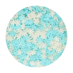 FunCakes Fulgi Alb/Albastru 50g - fulgi de nea decorativi pentru torturi, cupcakes și prăjituri de iarnă. Culori intense, calitate premium, perfecti pentru deserturi festive.
