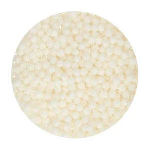 FunCakes Perlute Moi Albe 4mm 60g - Perluțe decorative din zahăr, perfecte pentru torturi, cupcakes și deserturi elegante. Textură moale, aspect rafinat.