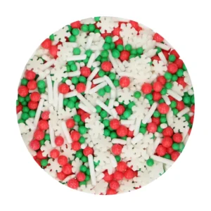 FunCakes Sprinkle Medley Christmas 60g - decoruri comestibile festive pentru torturi, prăjituri și cupcakes. Mix premium în culori clasice de Crăciun. Ideal pentru deserturi de sărbători.