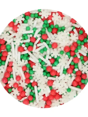 FunCakes Sprinkle Medley Christmas 60g - decoruri comestibile festive pentru torturi, prăjituri și cupcakes. Mix premium în culori clasice de Crăciun. Ideal pentru deserturi de sărbători.