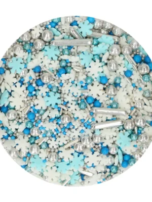 FunCakes Sprinkle Medley Frosty 65g - decoruri comestibile în alb, albastru și argintiu. Perfect pentru torturi Frozen, Crăciun și Winter Wonderland.