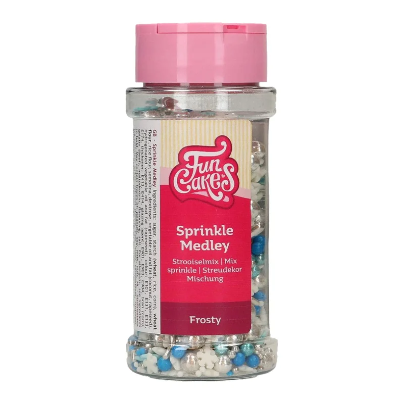 FunCakes Sprinkle Medley Frosty 65g - decoruri comestibile în alb, albastru și argintiu. Perfect pentru torturi Frozen, Crăciun și Winter Wonderland.