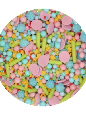 FunCakes Sprinkle Medley Happy 65g - Mix vesel de decoruri comestibile în culori vibrante, perfect pentru torturi, cupcakes, biscuiți și deserturi tematice. Ideal pentru aniversări, petreceri pentru copii și evenimente pline de culoare.