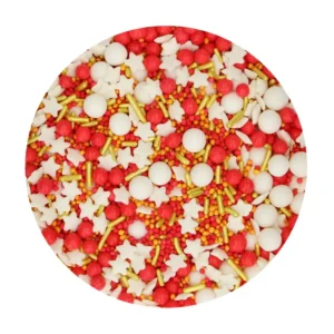 FunCakes Sprinkle Medley Jolly 65g - Mix vesel de decoruri comestibile în culori festive, ideal pentru torturi, prăjituri, cupcakes și biscuiți de Crăciun. Texturi variate, culori intense și calitate FunCakes.