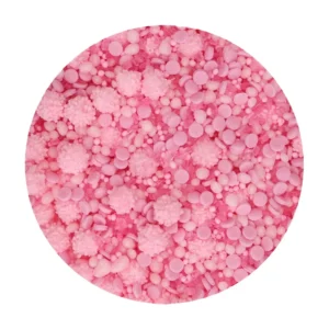 FunCakes Sprinkle Medley Pink 70g - Mix roz de decoruri comestibile din zahăr, ideal pentru torturi, cupcakes, biscuiți și deserturi tematice. Texturi variate și nuanțe vibrante de roz pentru un finisaj elegant și feminin.