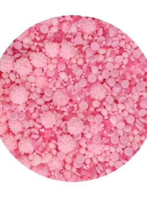 FunCakes Sprinkle Medley Pink 70g - Mix roz de decoruri comestibile din zahăr, ideal pentru torturi, cupcakes, biscuiți și deserturi tematice. Texturi variate și nuanțe vibrante de roz pentru un finisaj elegant și feminin.