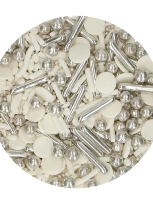 FunCakes Sprinkle Medley Silver Chic 65g - Mix elegant de perluțe argintii comestibile, ideal pentru torturi, cupcakes, biscuiți și deserturi festive. Accente metalice rafinate pentru orice ocazie.