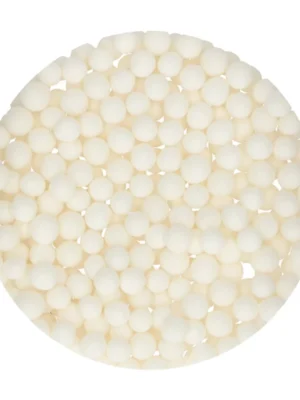 FunCakes Perlute Mari Albe 70g - Perluțe mari albe din zahăr, perfecte pentru decorarea torturilor, cupcakes-urilor, biscuiților și deserturilor elegante. Oferă un aspect sofisticat și festiv.