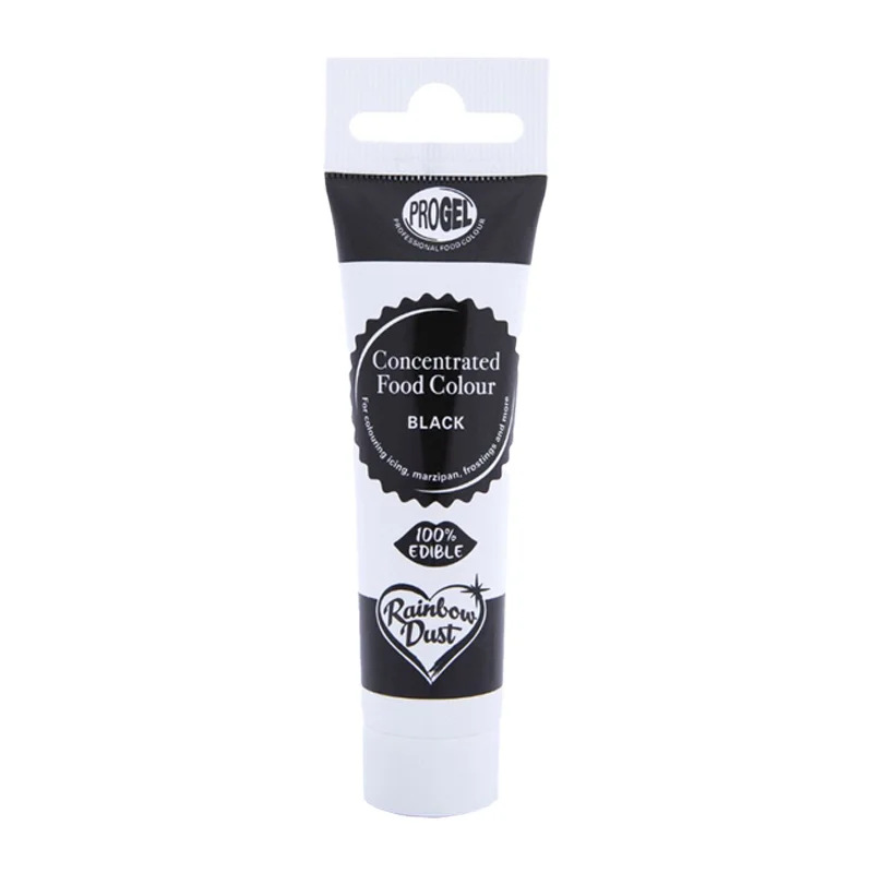 RD Colorant ProGel Negru 25g - Colorant alimentar gel extrem de concentrat, ideal pentru obținerea unei nuanțe intense de negru în fondant, creme, blaturi, macarons și alte preparate. Puternic, stabil și economic.