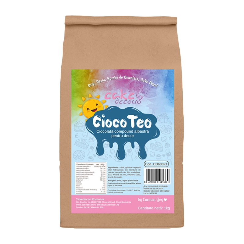 Cioco Teo Albastru 1Kg by Cakedecor - ciocolată albastră pentru decoruri și drip-uri