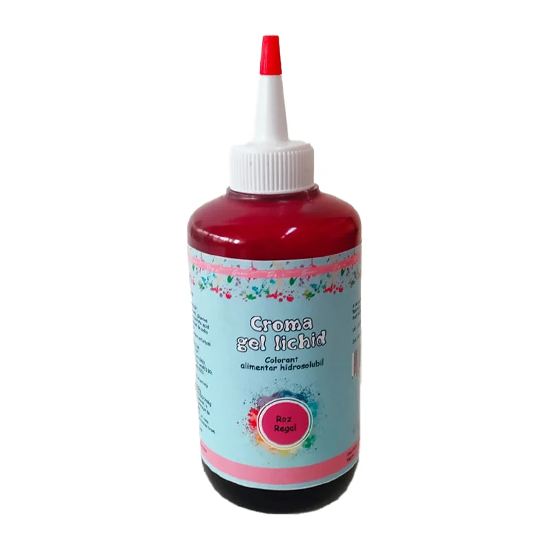 Colorant Croma Gel Lichid Roz Regal 60ml - colorant alimentar gel lichid pentru creme, fondant, glazuri și macarons. Nuanță intensă, elegantă, ușor de folosit și extrem de pigmentată.