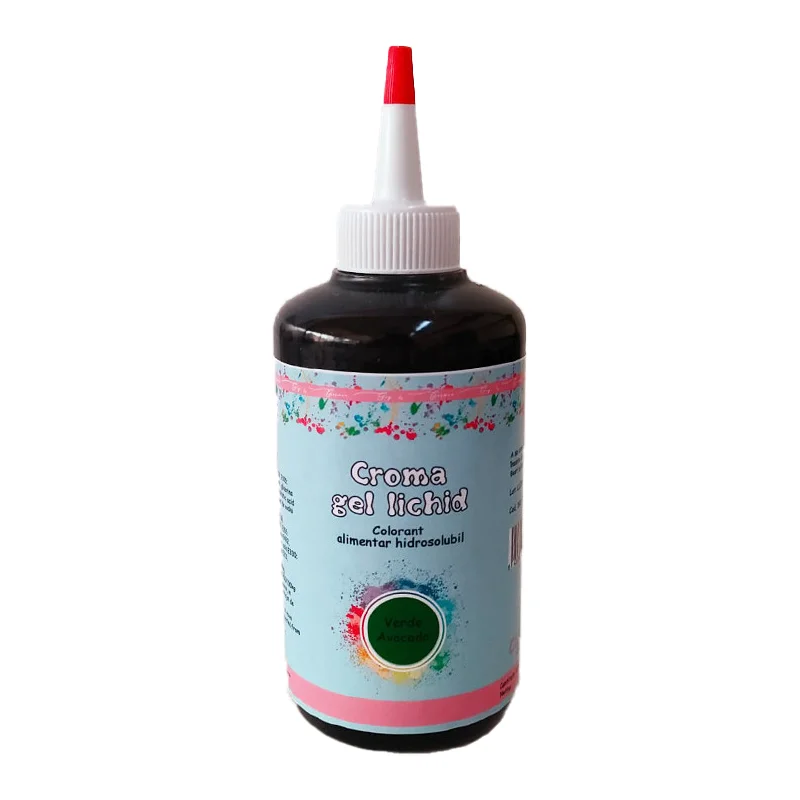 Colorant Croma Gel Lichid Verde Avocado 60ml - colorant alimentar gel lichid intens, ideal pentru creme, fondant, glazuri și macarons. Nuanță naturală, omogenizare perfectă, calitate profesională.