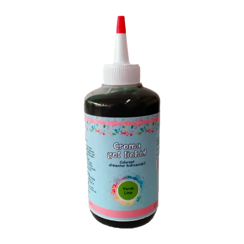 Colorant Croma Gel Lichid Verde Lime 60ml - ideal pentru creme, fondant, glazuri și blaturi. Nuanță vibrantă, omogenizare perfectă, calitate profesională.