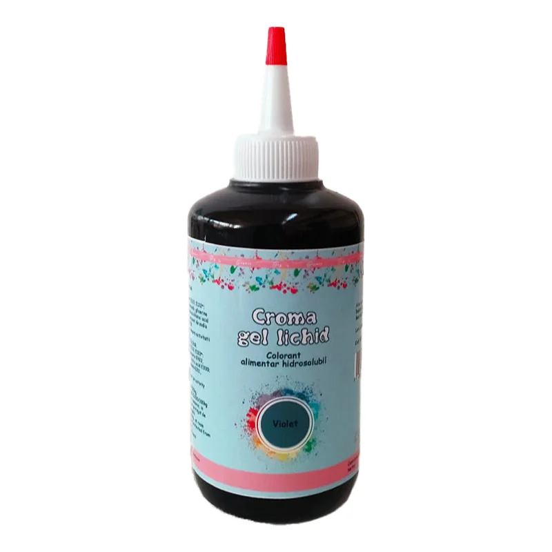 Colorant Croma Gel Lichid Violet 60ml - ideal pentru creme, fondant, glazuri și aluaturi. Culoare intensă, uniformă, perfectă pentru deserturi elegante. Calitate profesională.